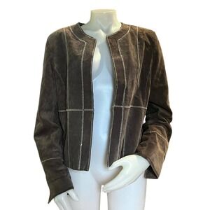 ZaZee Vintage Brown Suede Leather Contrast Stitch Jacket Y2K Boho Western Large